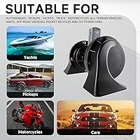 Vista 2 de FARBIN Kit de bocina de aire eléctrica de 12 V para camión, coche, SUV, motocicleta, barco - Bocina negra con arnés de cables