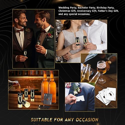 Miniatura 5 de Yoption Juego de 8 regalos para padrinos de boda, 4 vasos de chupito de calibre con 4 abrebotellas de tamaño tarjeta de crédito para boda, fiesta
