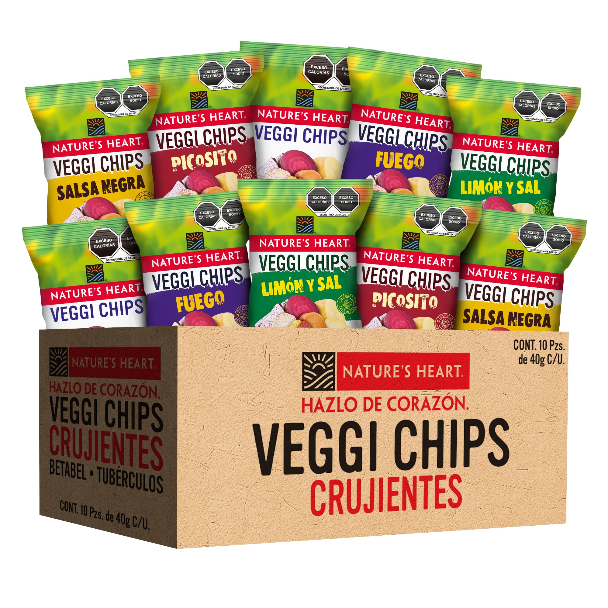 Nature's Heart Veggi Chips Surtido caja con 10 pzs de 40g