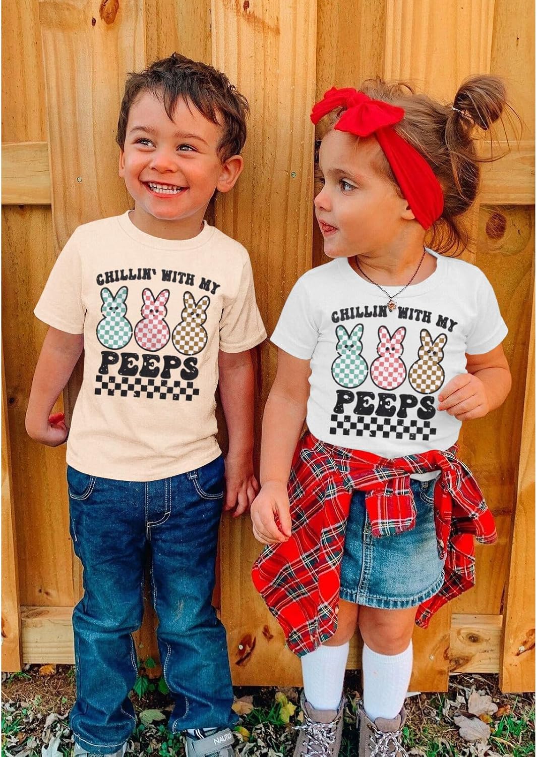 BOUTIKOME Toddler Boys Girls Easter Shirts Baby Bunny T-Shirt Kids Short Sleeve Tees Chillin’ with My Peeps Tops