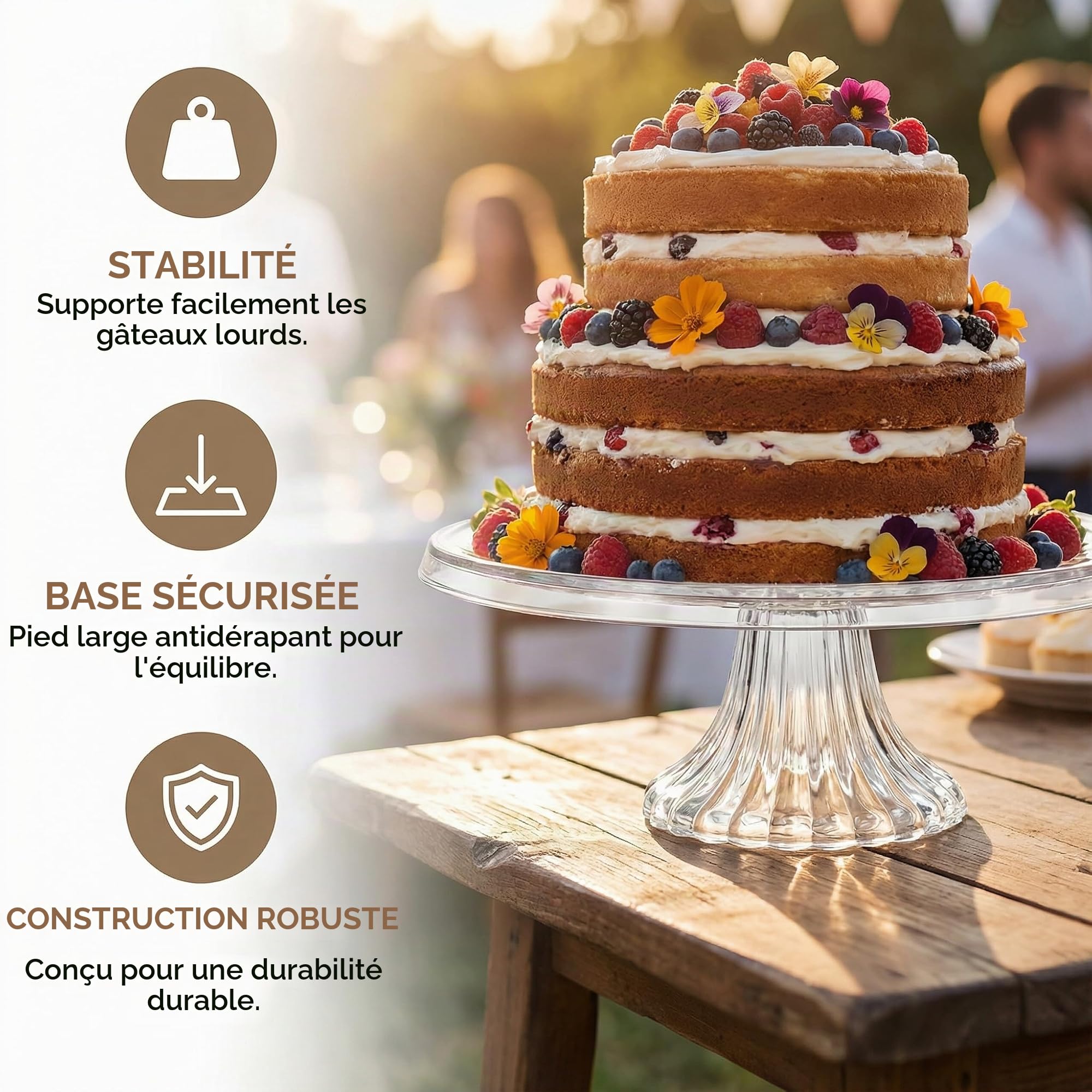 1 Ensemble Cloche à Gâteaux Transparent avec Plateau, Porte Gateau sur Pied, Présentoir à Gâteau Multifonction, Plat à Gâteau de 30 CM Hauteur 16,5 CM, pour Gâteau à la Crème Dessert Salade
