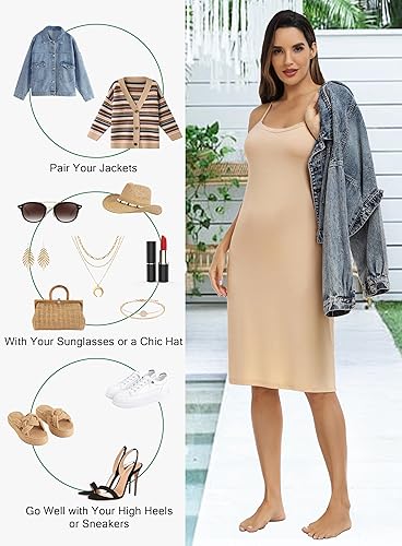 Miniatura 4 de Vlazom Vestido completo para mujer, tirantes delgados ajustables, básico, para debajo del vestido, camisola, minivestido para dormir, tallas S-XXL
