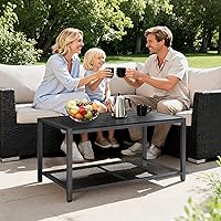 Vista 5 de VINGLI Mesa de centro para exteriores con almacenamiento de doble capa, rectangular resistente a la intemperie, para jardín, balcón, bañera