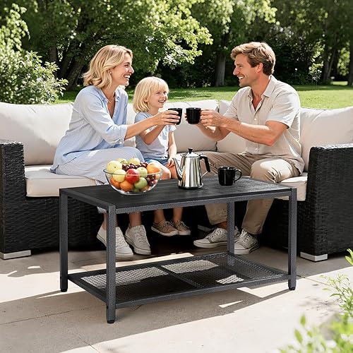 Miniatura 5 de VINGLI Mesa de centro para exteriores con almacenamiento de doble capa, rectangular resistente a la intemperie, para jardín, balcón, bañera