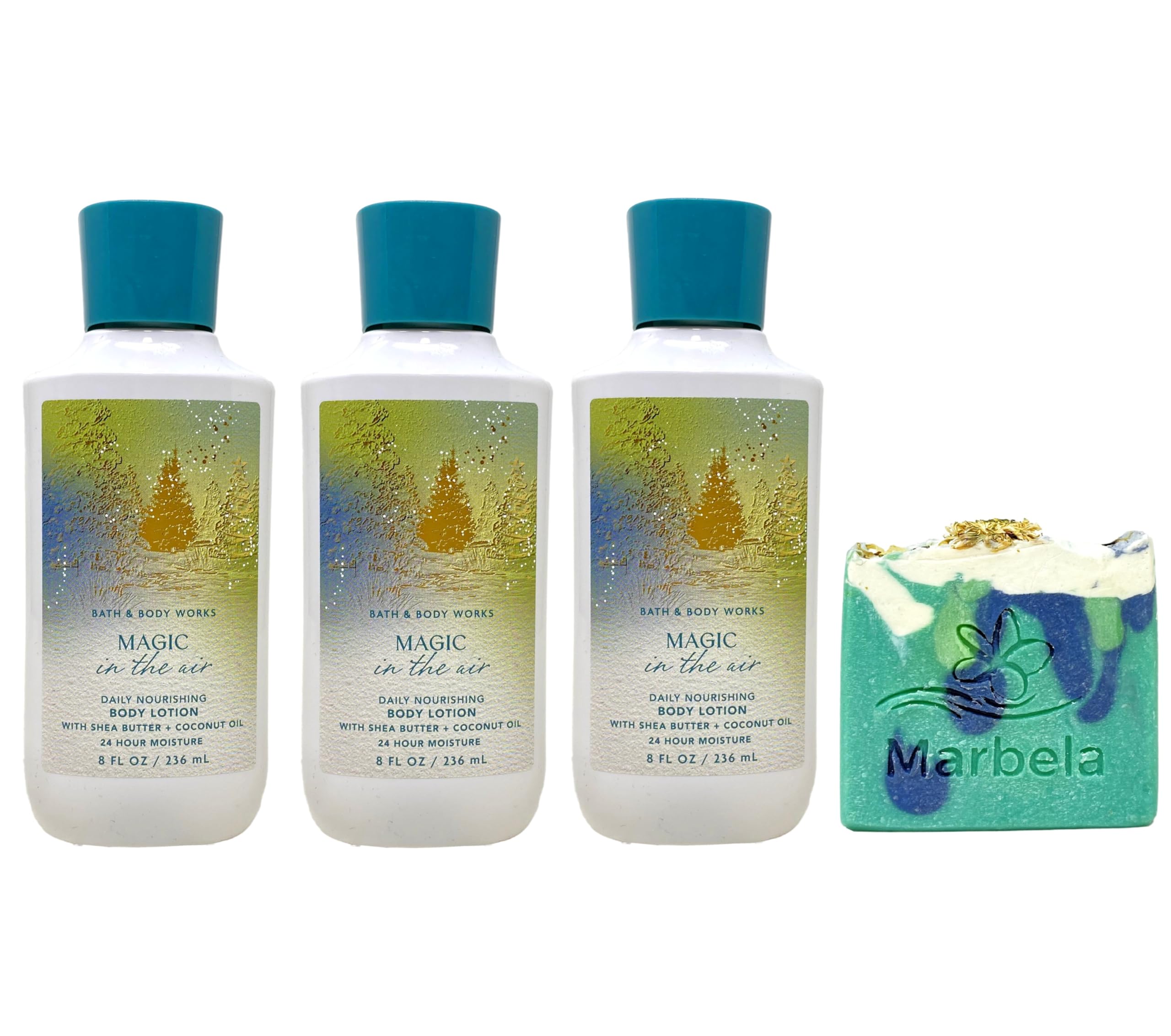 Bath & Body Works Magic In The Air 3 Pack Body Lotion Bundle with an Aloe Vera Bar Soap - Full Size
