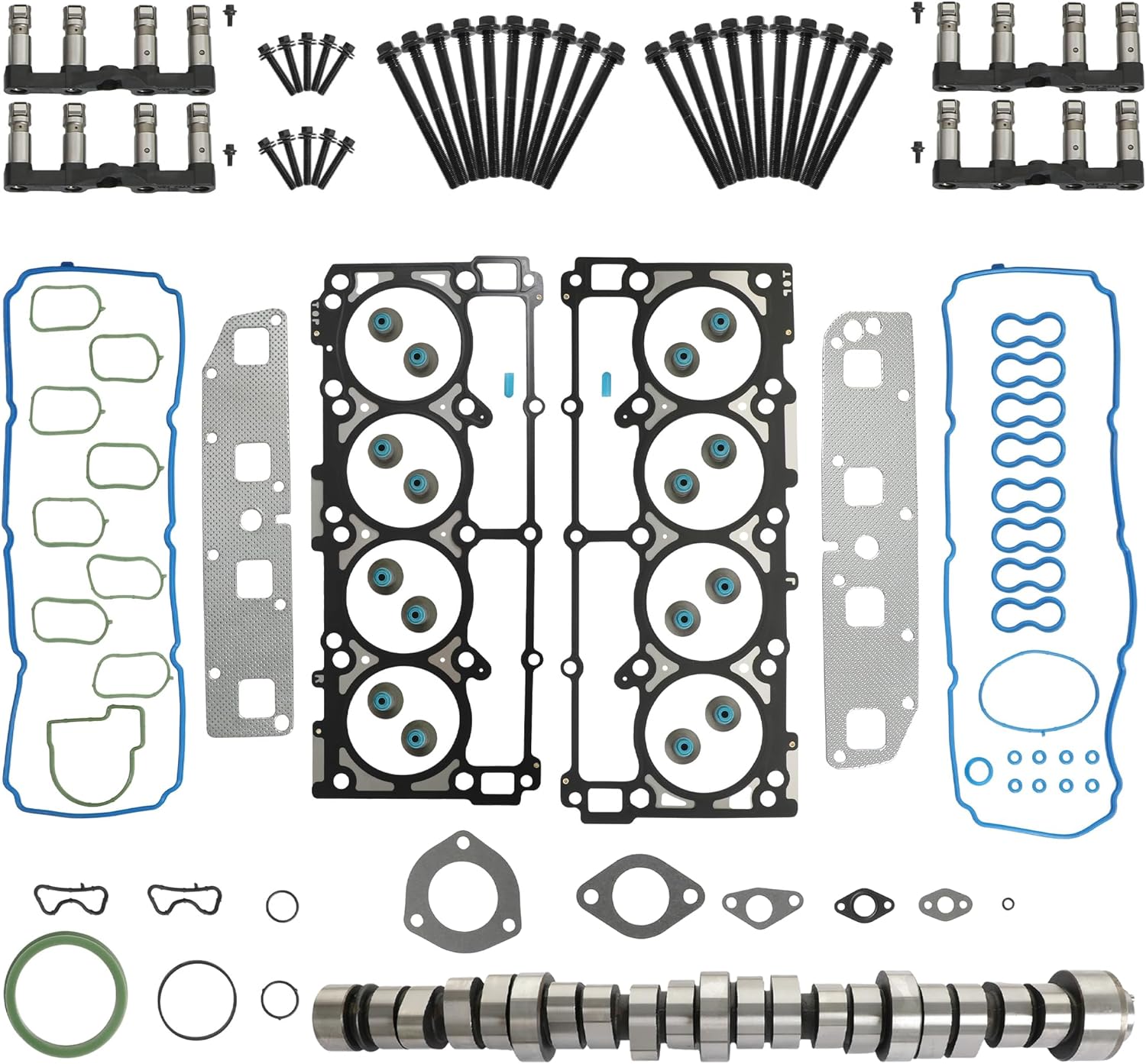 5.7L Hemi Camshaft MDS Lifter Kit Head Gasket Set with Bolts Fits for 2003-2008 Dodge Ram 1500 2500 3500 Durango Chrysler Jeep Commander Grand Cherokee 53021730AC