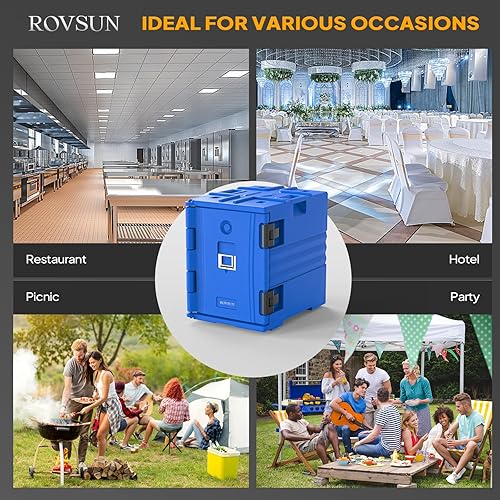 Miniatura 8 de ROVSUN 82QT/109 QT - Transportador de alimentos aislado, calentador de alimentos con ruedas, hebillas dobles y asas, cajas calientes apilables para