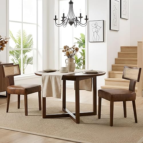 Miniatura 13 de HNY Juego de 4 sillas de comedor modernas de mediados de siglo, sillas de acento tapizadas en tela de lino estilo granja con respaldo curvado y