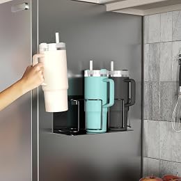 Sorbus Stanley Cup Organizer – 3-Cup Holder for Cabinet, Fridge, or Wall – Magnetic or Screw Mount – Stanley Storage Organizer for 20oz 30oz 40oz Cups, Tumblers, and Water Bottles (Black 1-Pack)
