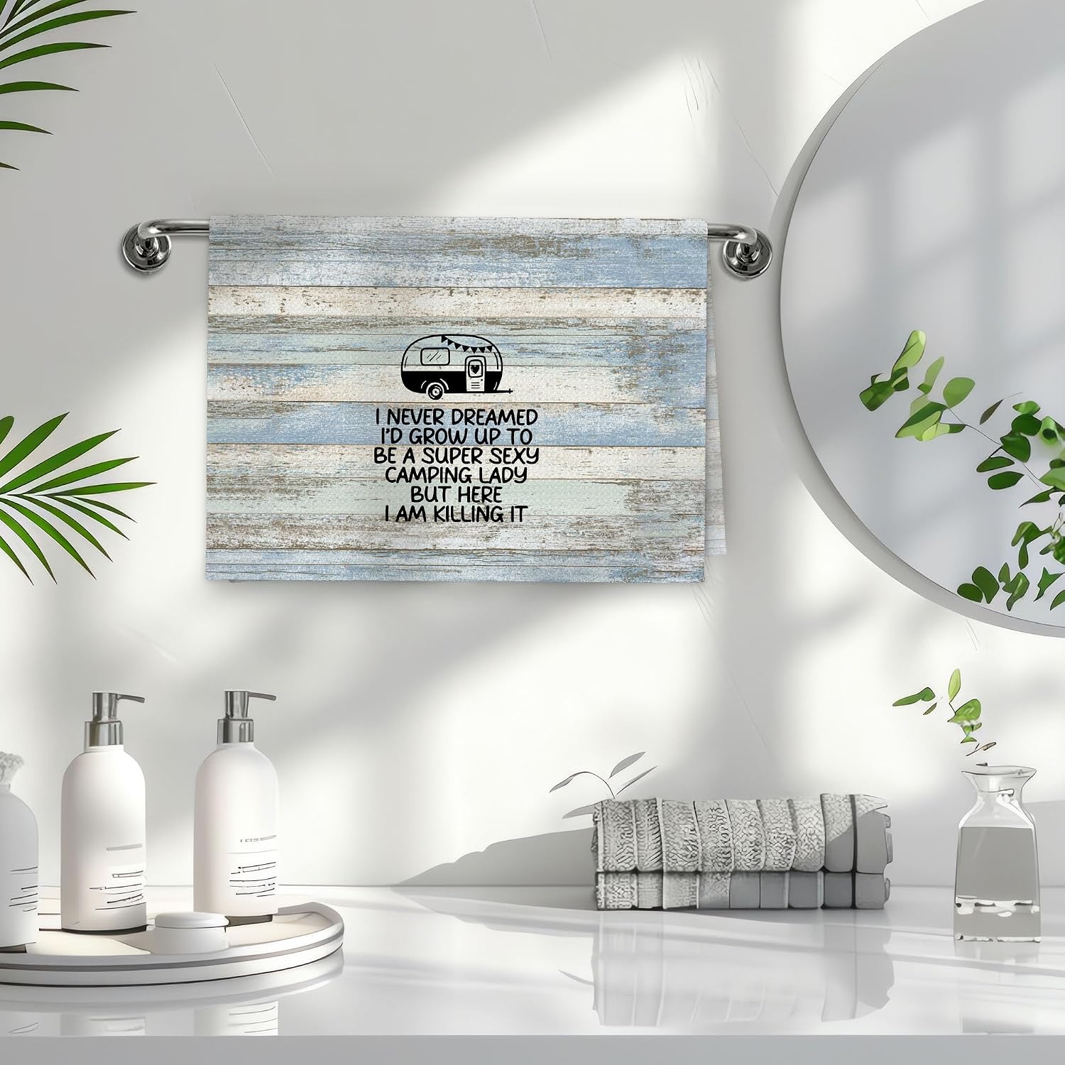 Camping Kitchen Towels, Happy Camper Kitchen Towel Decorative Set, I Never Dreamed I’d Grow up to Be a Super Sexy Camping Lady,Camp Rv Gifts Hand Dish Tea Towels for Bathroom Decor