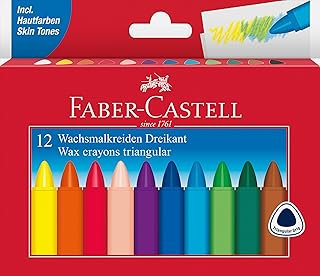 FABER-CASTELL – Dreikant Wachsmalstifte, 12 Farben | Ergonomische Wachsmalstifte