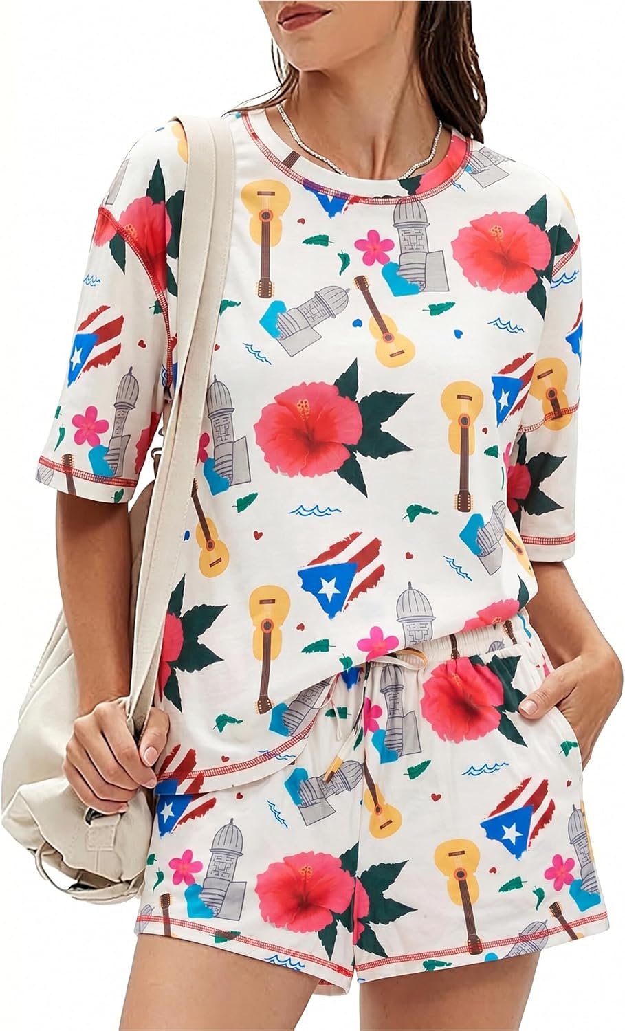 FAYALEQ Summer Vacation Outfits for Women 2 Piece 4th of July Outfit USA Shirts and Short Sets Casual Matching Clothes
