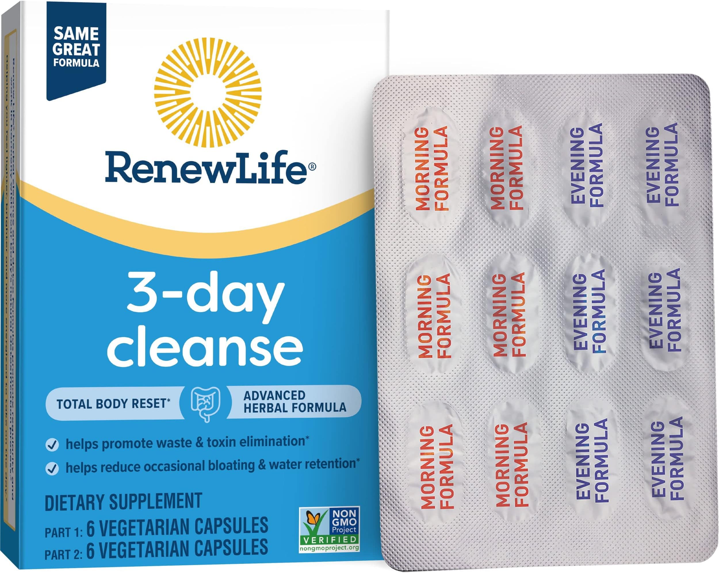yhn Total Body Reset Adult 3-Day Cleanse Supplement, one 12-Count Box of Vegetarian Capsules of Renew Life 3-Day Cleanse Total Body,12 Count