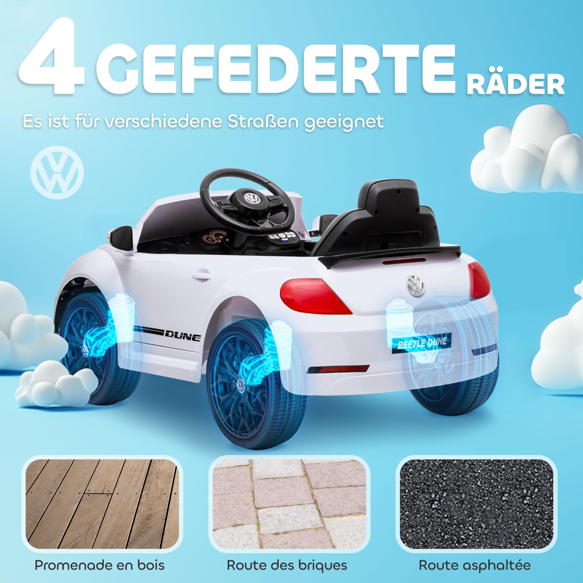 AIYAPLAY auto elettrica per bambini 12V auto per bambini con telecomando 2.4G, musica, clacson, auto elettrica con luci LED, connessione USB/MP3, 3-5 km/h, per bambini 3-5 anni, bianco