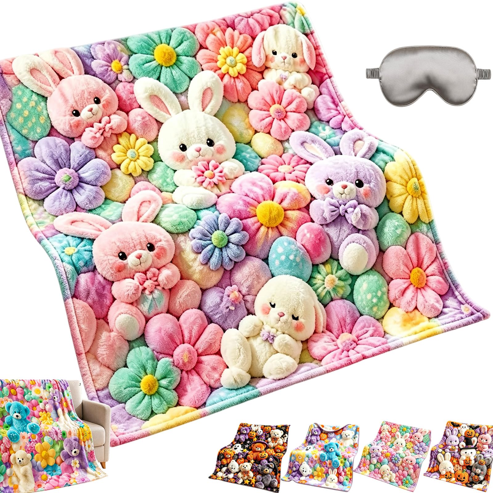 Teddy Pastel Floral Print Throw Blanket Soft Plush Flannel (B,40*60in)