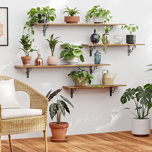 Miniatura 6 de DINZI LVJ Estantes largos de pared, estantes flotantes grandes de 31.5 pulgadas, juego de 2, estante de exhibición ancho montado en la pared con