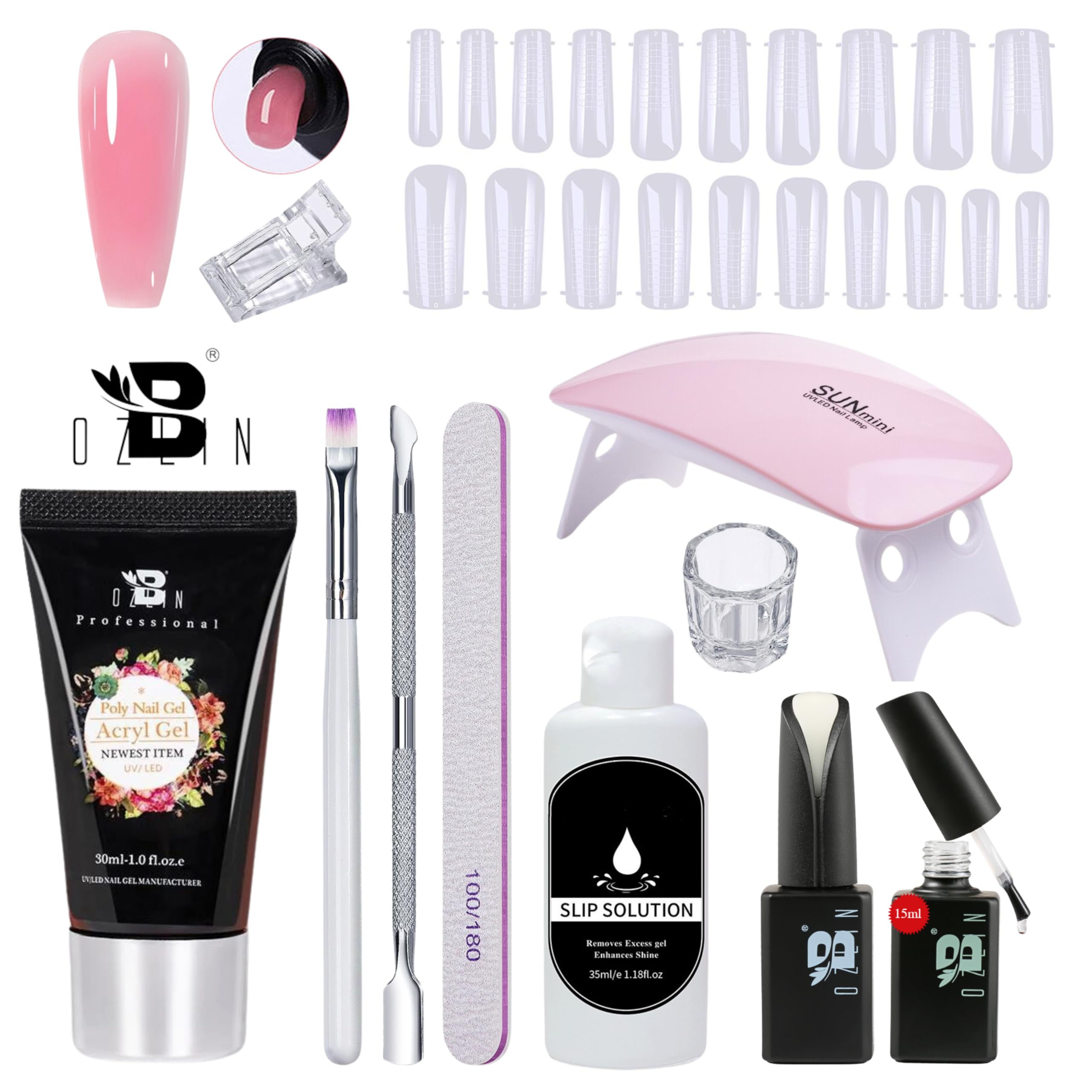 Bozlin Premium Poly Gel Nail Extension Combo Kit With Top & Base Coat & UV Led Nail Lamp (Set of 11) (Pink)-image-15