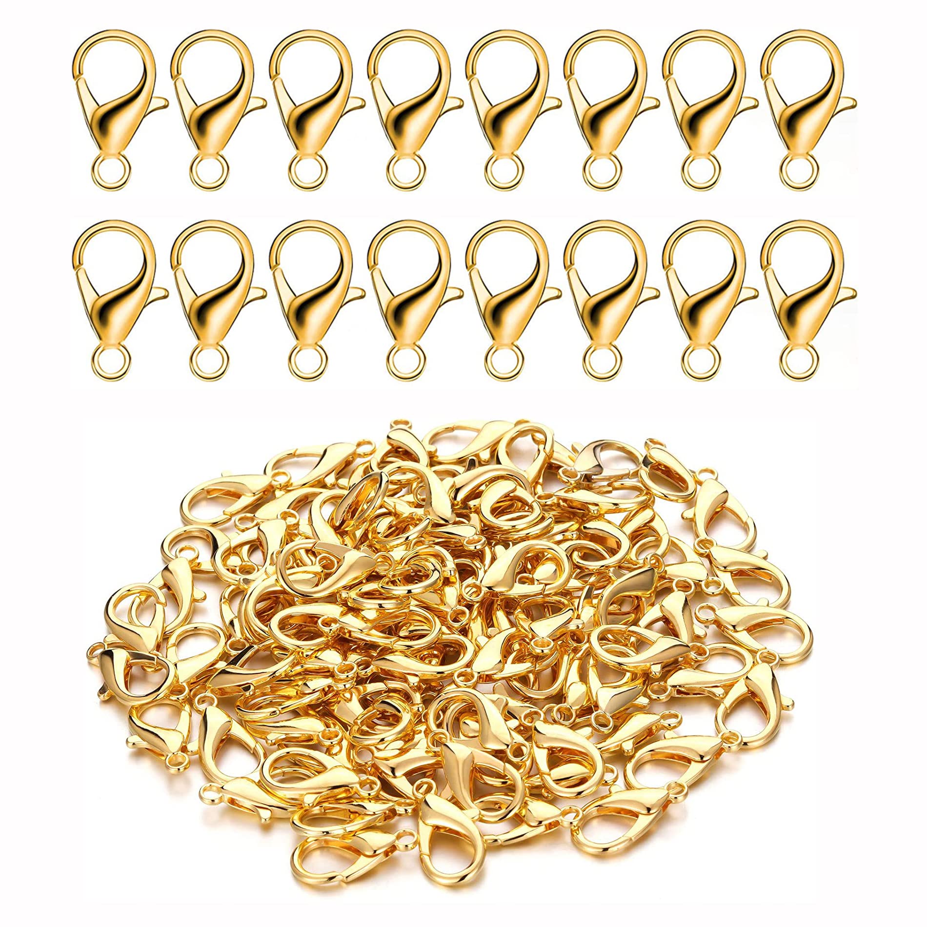 KEWAYO 300 Pieces Lobster Clasps, 12 x 7mm Lobster Claw Clasps, Stainless Steel Jewelry Lobster Clasp Fastener Hook Clasps, for DIY Bracelet Necklace Jewelry Making (Gold)