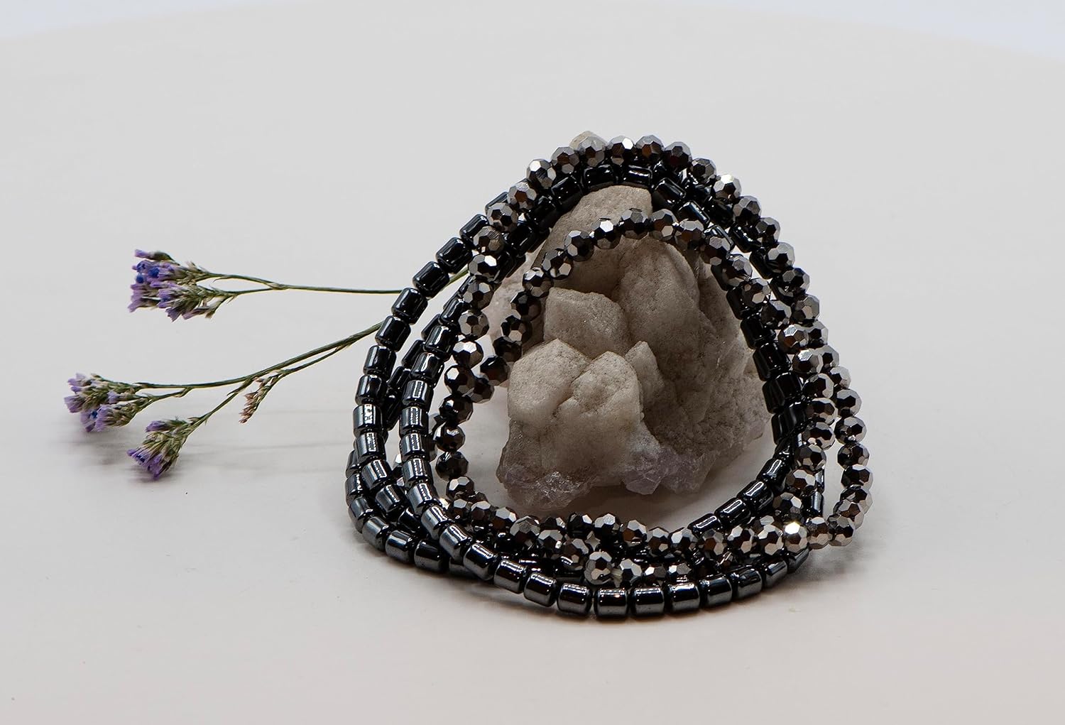 LTC Designs Set of 5 Metallic-Themed Stretch Bracelets made with Hematite and Glass, 7.5" for Women, Men, and Friends, Perfect for Everyday Wear, May wear in different combinations