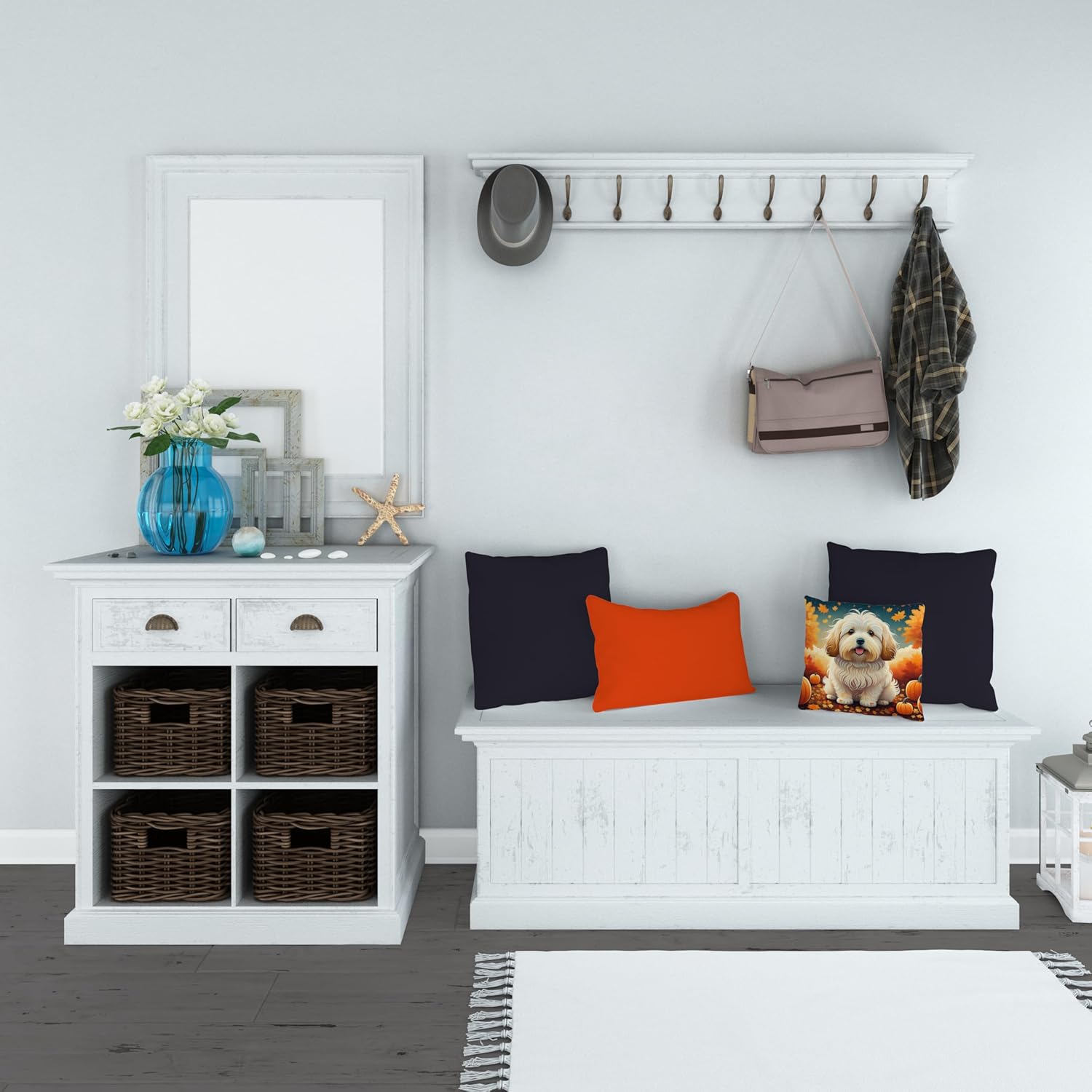 Caroline's Treasures DAC1041PW1414 Coton De Tulear Fall Fabric Decorative Pillow Machine Washable, Indoor Outdoor Decorative Pillow for Couch, Bed or Patio, 14Hx14W