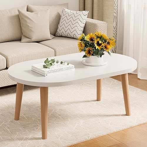 Miniatura 22 de Mesa auxiliar baja con patas de madera maciza, mesa auxiliar ovalada pequeña, mesa auxiliar para sentarse en el suelo, muebles de almacenamiento y