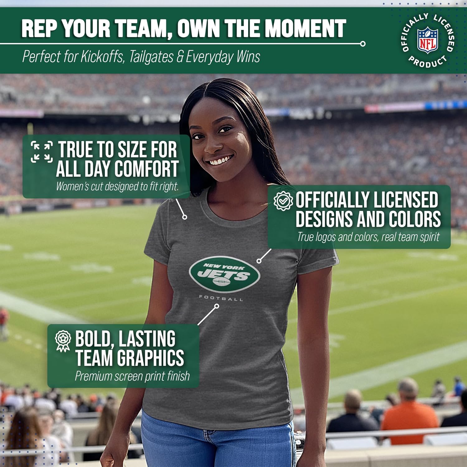 Team Fan Apparel Women's NFL Ultimate Fan Logo Short Sleeve T-Shirt - 100% Cotton - Officially Licensed - Tagless Tee (New York Jets - Charcoal, XX-Large) - Image 5