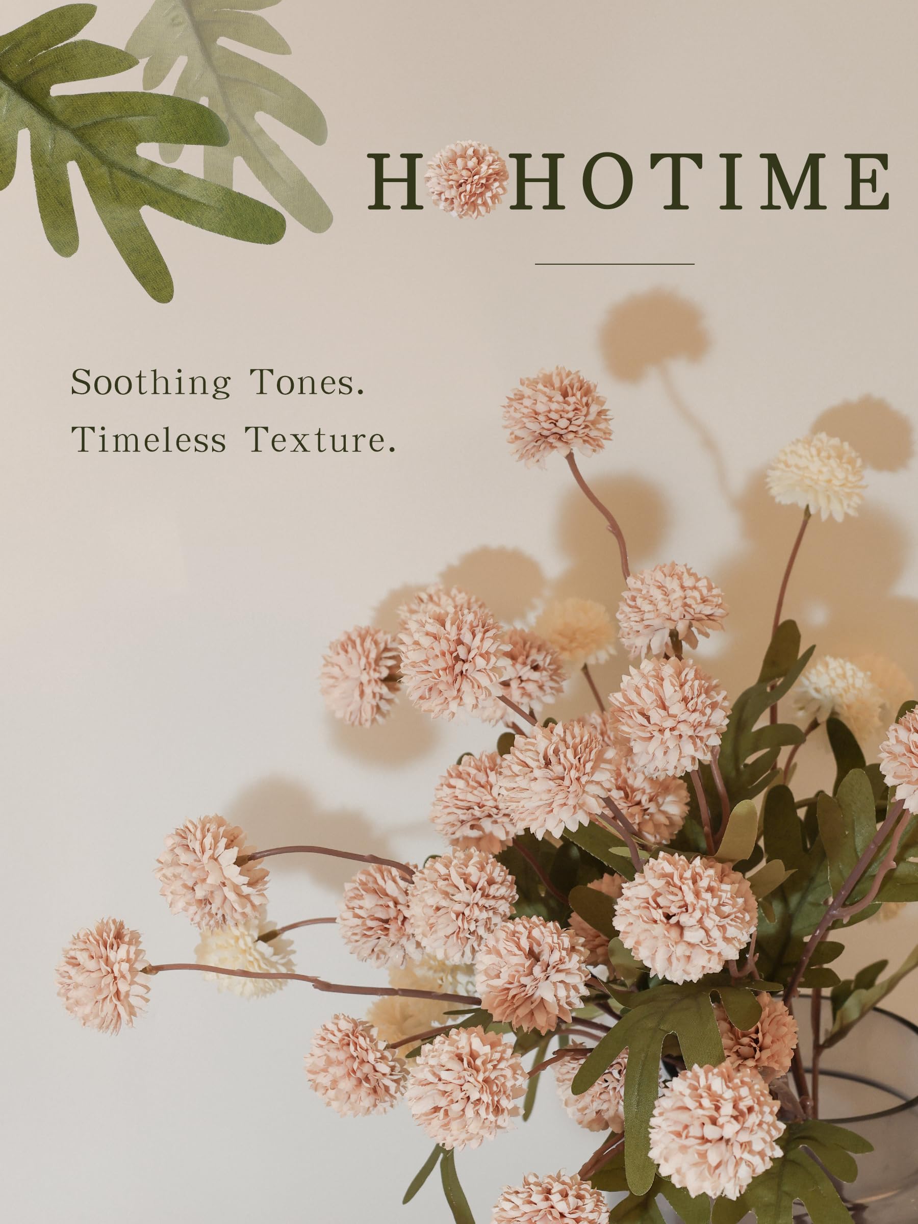 HOHOTIME Künstliche Pompons aus Kunstseide, 6 Stück, große künstliche Mini-Chrysanthemen mit Stielen für selbstgemachte Blumensträuße, Hochzeitsdekoration, beige neutrale Blumenarrangements, Pom Pom
