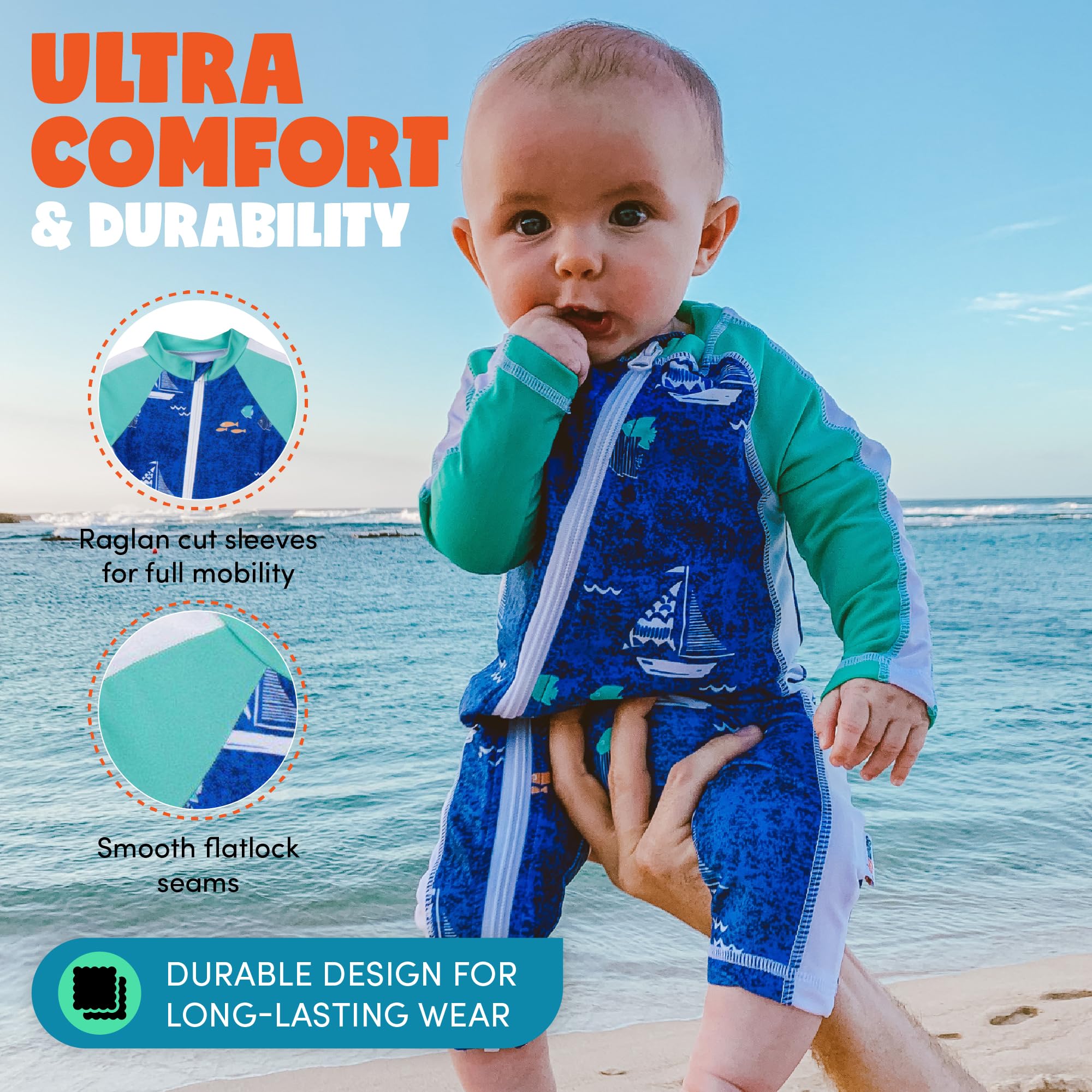 Swimzip Little Boy manga larga para niña con UPF 50 Protección Solar - Azul -