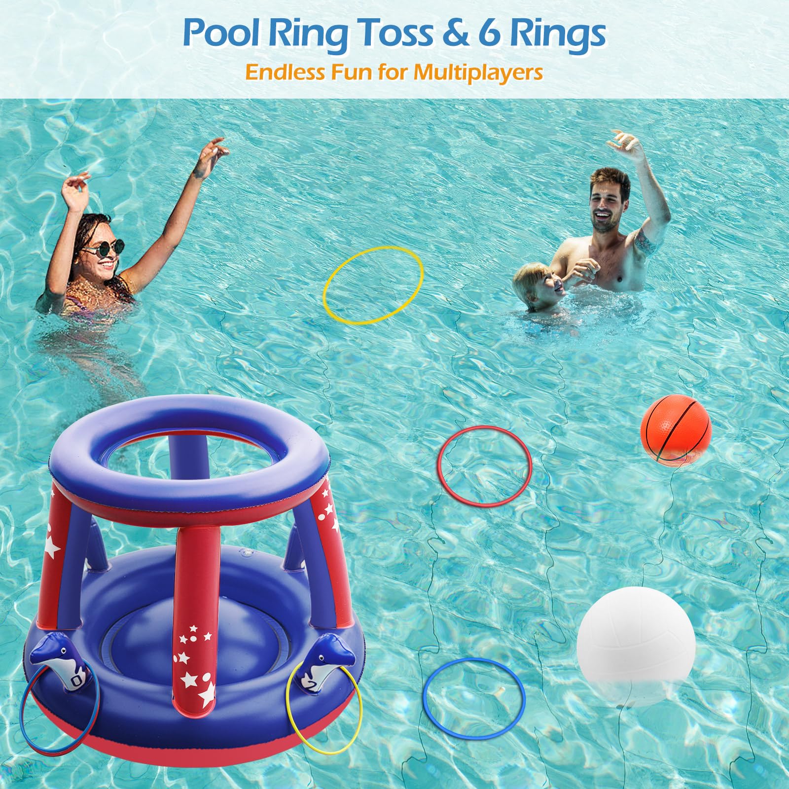 Snapklik.com : Pool Toys Games Set - 3 In 1 Pool Volleyball Net ...