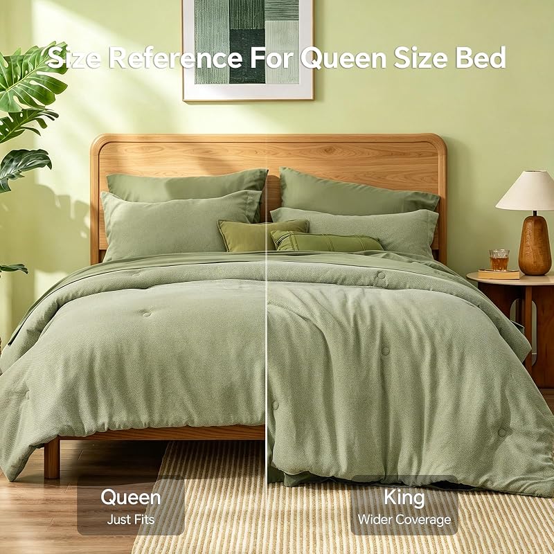 BEDELITE King Size Comforter Set 7 Pieces, Sage Green Bed in a Bag image 6