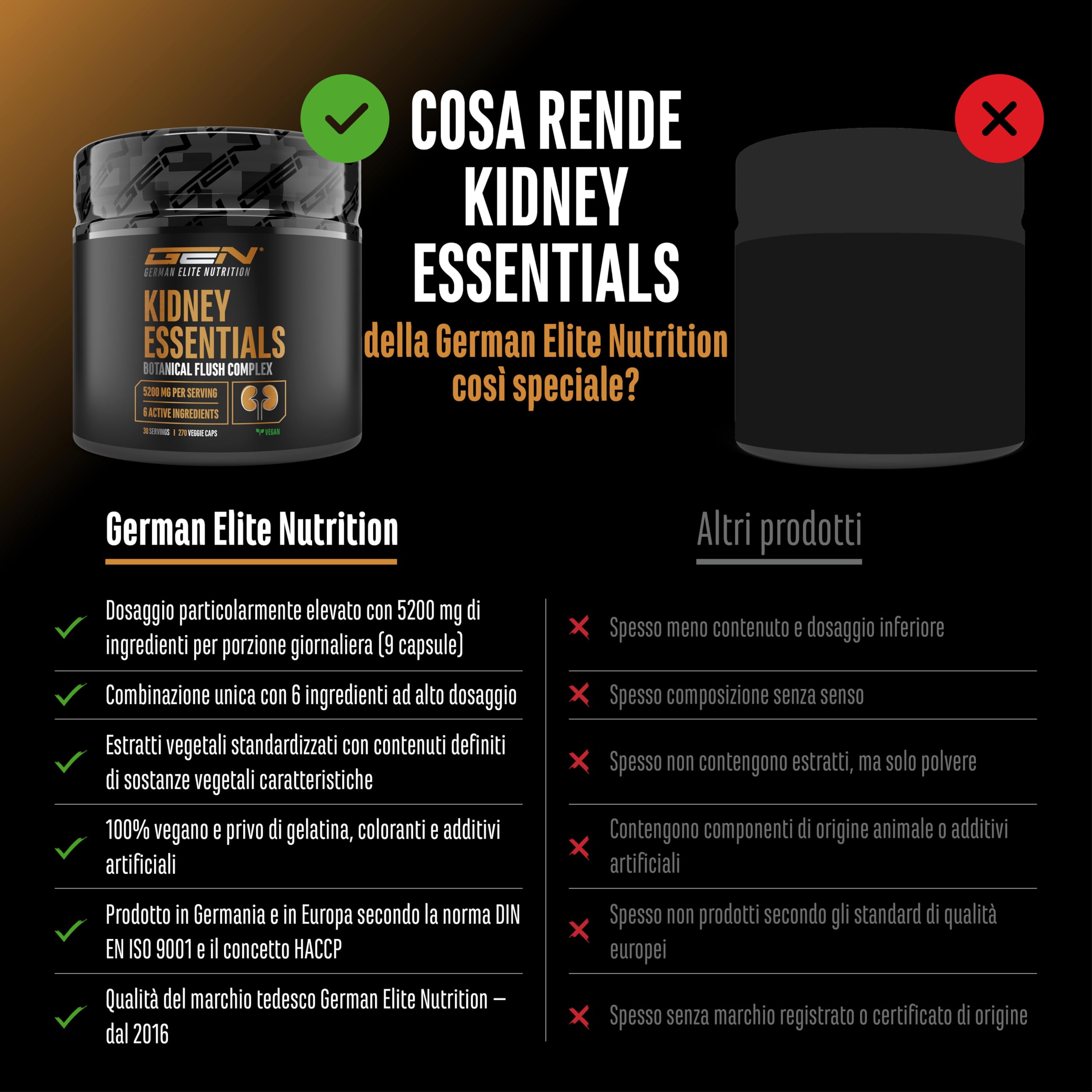 Kidney Essentials - 270 capsule - complesso Botanical Flush ad alto dosaggio con estratti di astragalo, ortica, amarena, corteccia di pino, sedano e verga d’oro - vegano