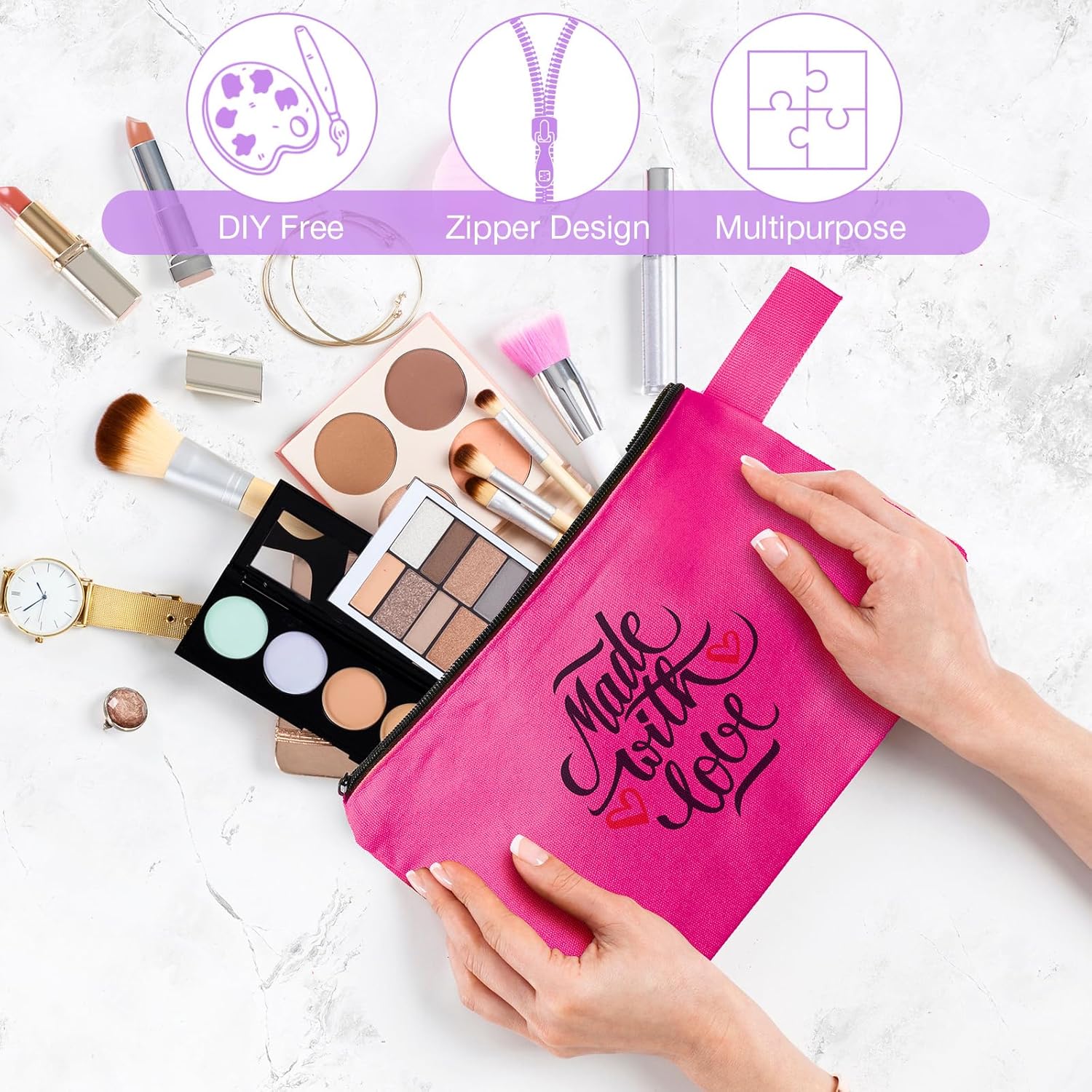 Frienda 40 Pack Canvas Makeup Bags Bulk Cosmetic Bags with Bottom Travel Canvas Zipper Pouch Multi Purpose Blank for Women Purse Toiletry Pencil DIY Craft, 10 Colors (8.7 x 5.1 x 1.7 Inch) - Image 4