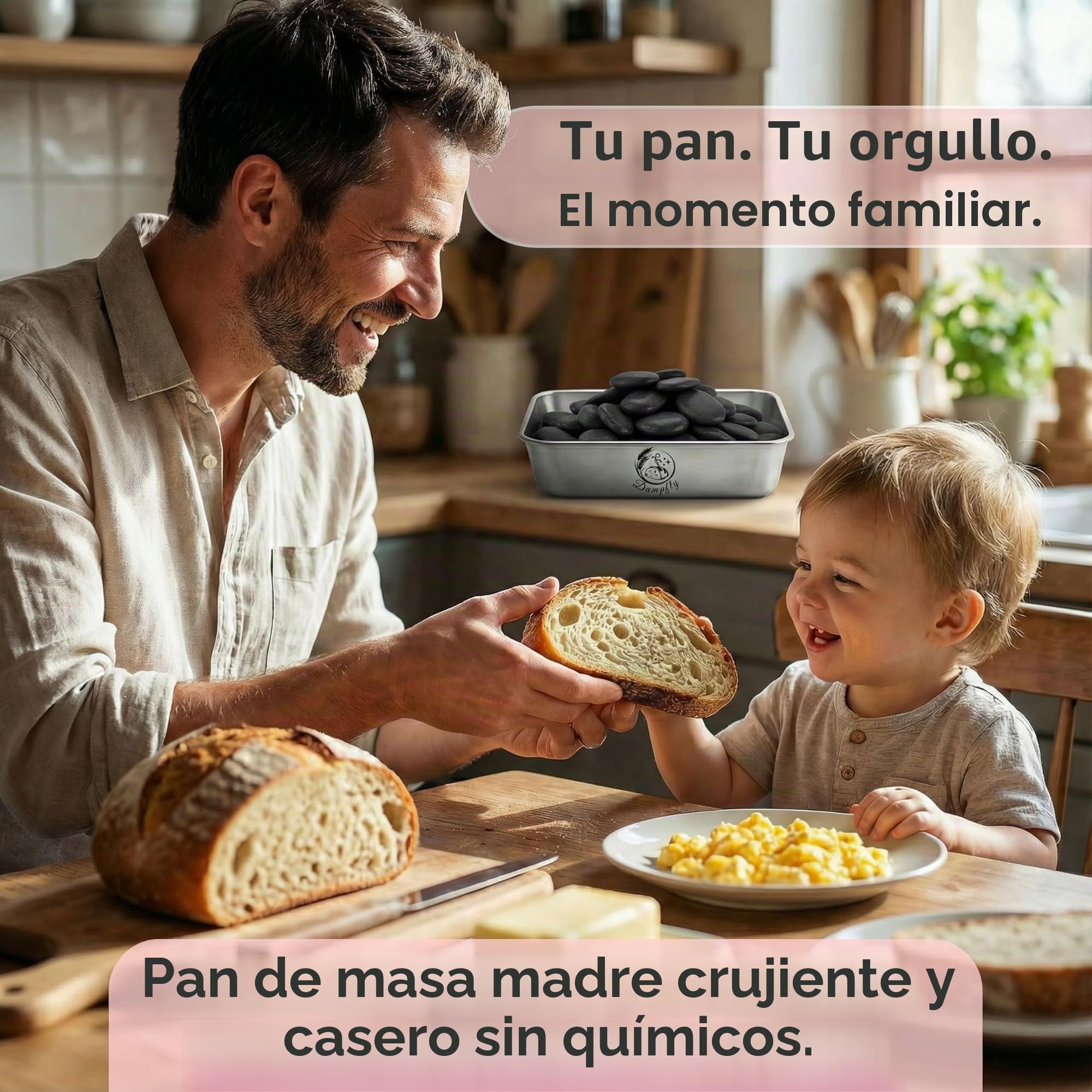 Juego de cuencos de vapor para horno de piedra lava: Hornea pan perfecto con vapor de agua – Pan crujiente y pasteles como un panadero profesional (plata piedras negras)