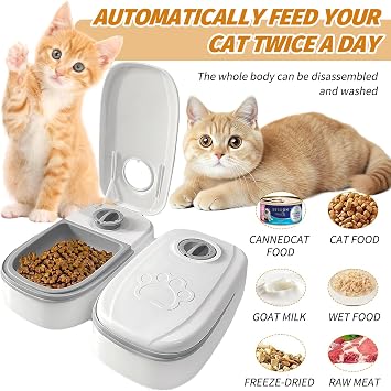 Hocklliy 2 PCS Automatic Cat Feeder,Cat Feeder Automatic with Timer, Automatic Cat Feeder Wet Food,Double Meal Automatic Pet Feeder,Dry and Wet Food Dispenser 48h Timer,Automatic Feeders for Cats Dogs