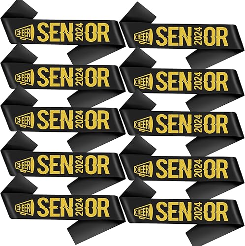 SGKUED - 10 bandas para adultos mayores 2024, banda de satén negro para personas mayores 2024 con purpurina para animadora finalmente graduada, para
