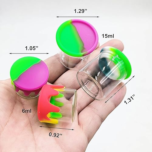 Miniatura 5 de 0.2 fl oz 0.5 fl oz Contenedor de cera de vidrio hermético concentrado tarro antiadherente con tapa de silicona y herramienta de tallado (23PCS)