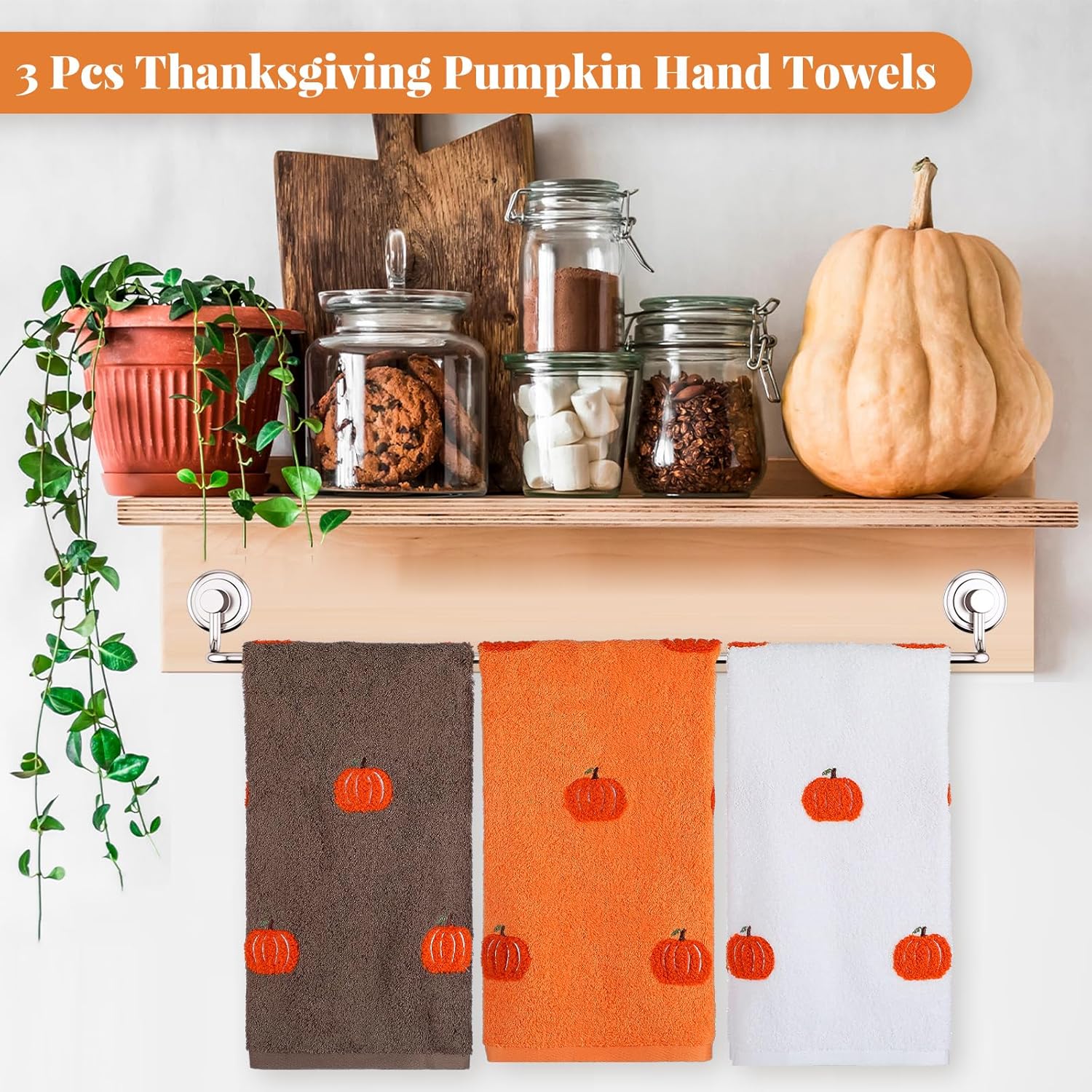 Oudain 3 Pcs Fall Hand Towels Embroidered 100% Cotton Thanksgiving Pumpkin Decorative Bath Towels for Autumn Farmhouse Bathroom Kitchen Holiday Party Decor Gift Supplies 13.7 x 29.5 Inch - Image 5