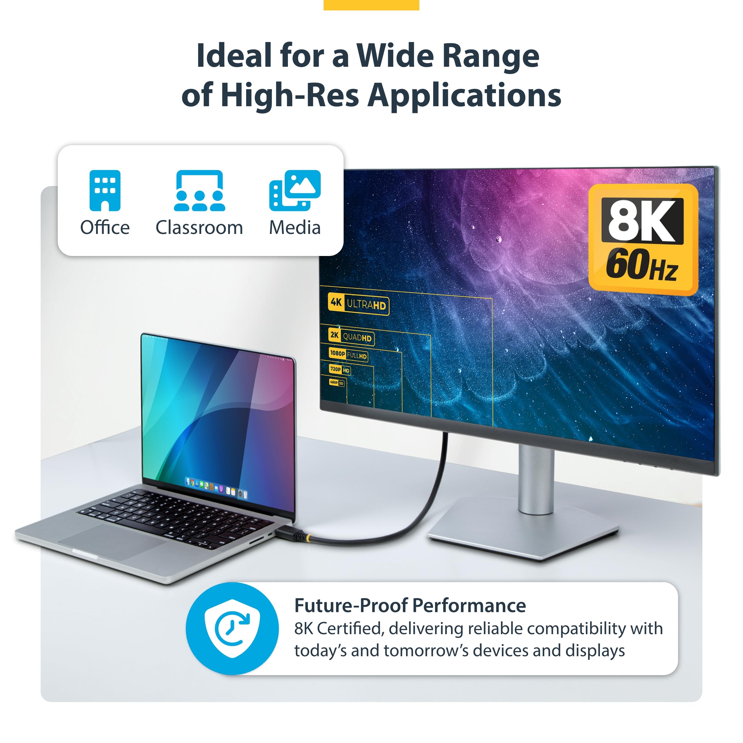 StarTech Cable HDMI de 5m Ultra Alta Velocidad, 8K 60Hz, HDR10+, 48Gbps | Funda de TPE flexible y RoHS, Compatible con adaptadores USB-C a HDMI, MacBook Air/Pro serie M