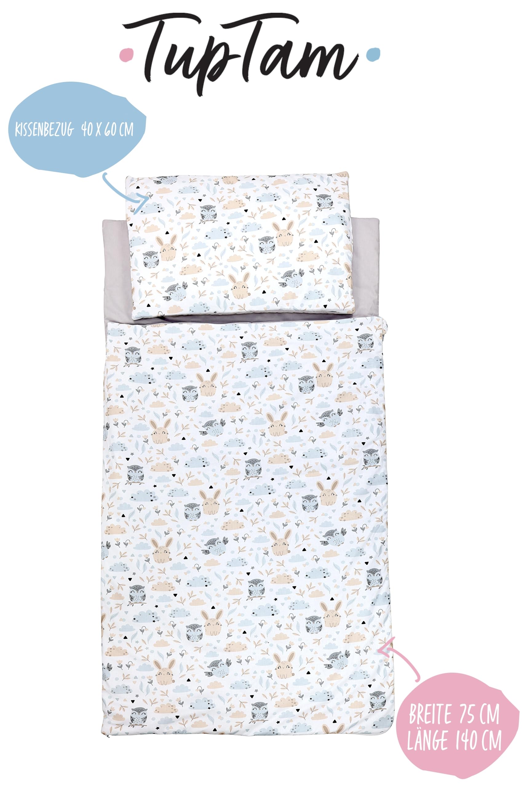 TupTam Deckenschlafsack mit Kissen und Beutel – Kinder Schlafsack 135×70 cm für Kindergarten, Reisen und Zuhause