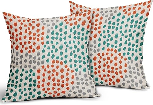 Miniatura 2 de Juego de 2 fundas de almohada de color verde azulado naranja de 18 x 18 pulgadas, color gris otoñal, diseño de puntos artísticos, almohadas