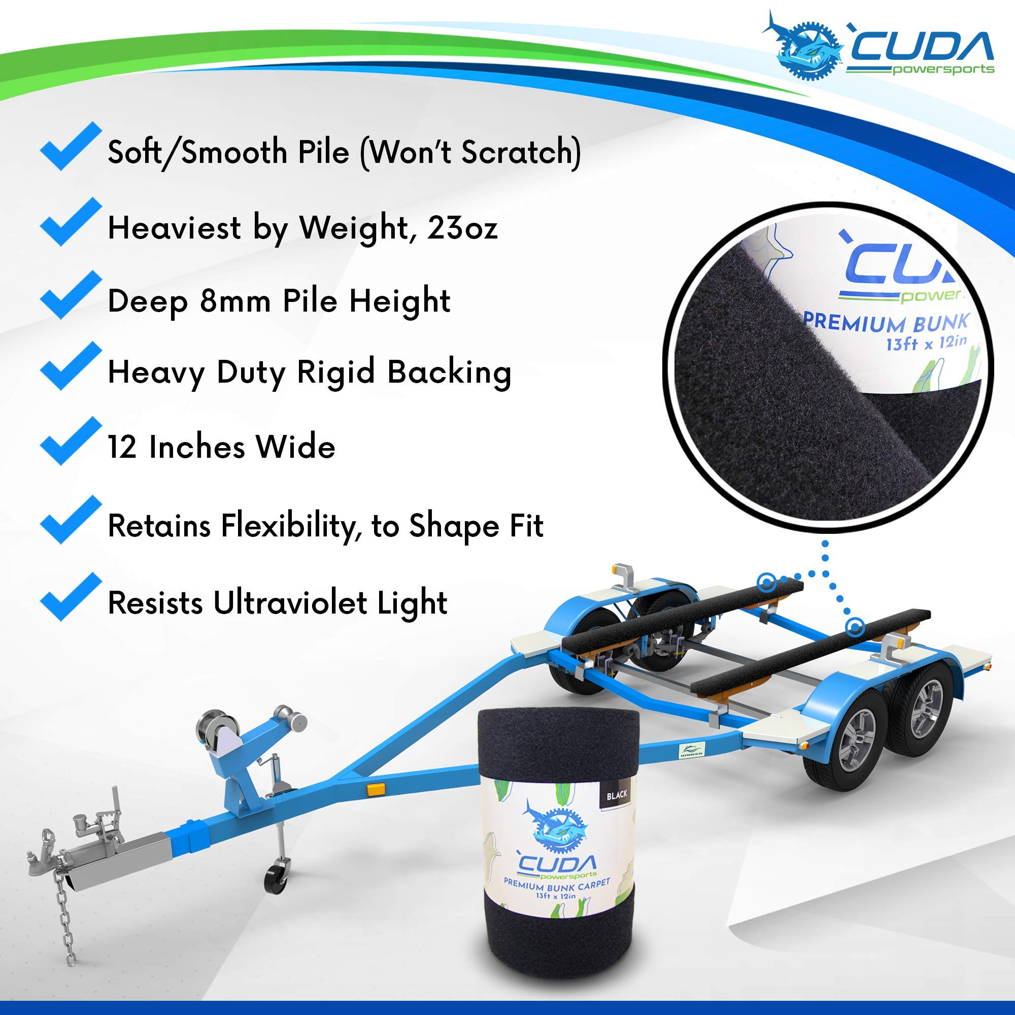 Cuda Boat Trailer Bunk Carpet Premium 23oz Marine Carpet 13 feetx12