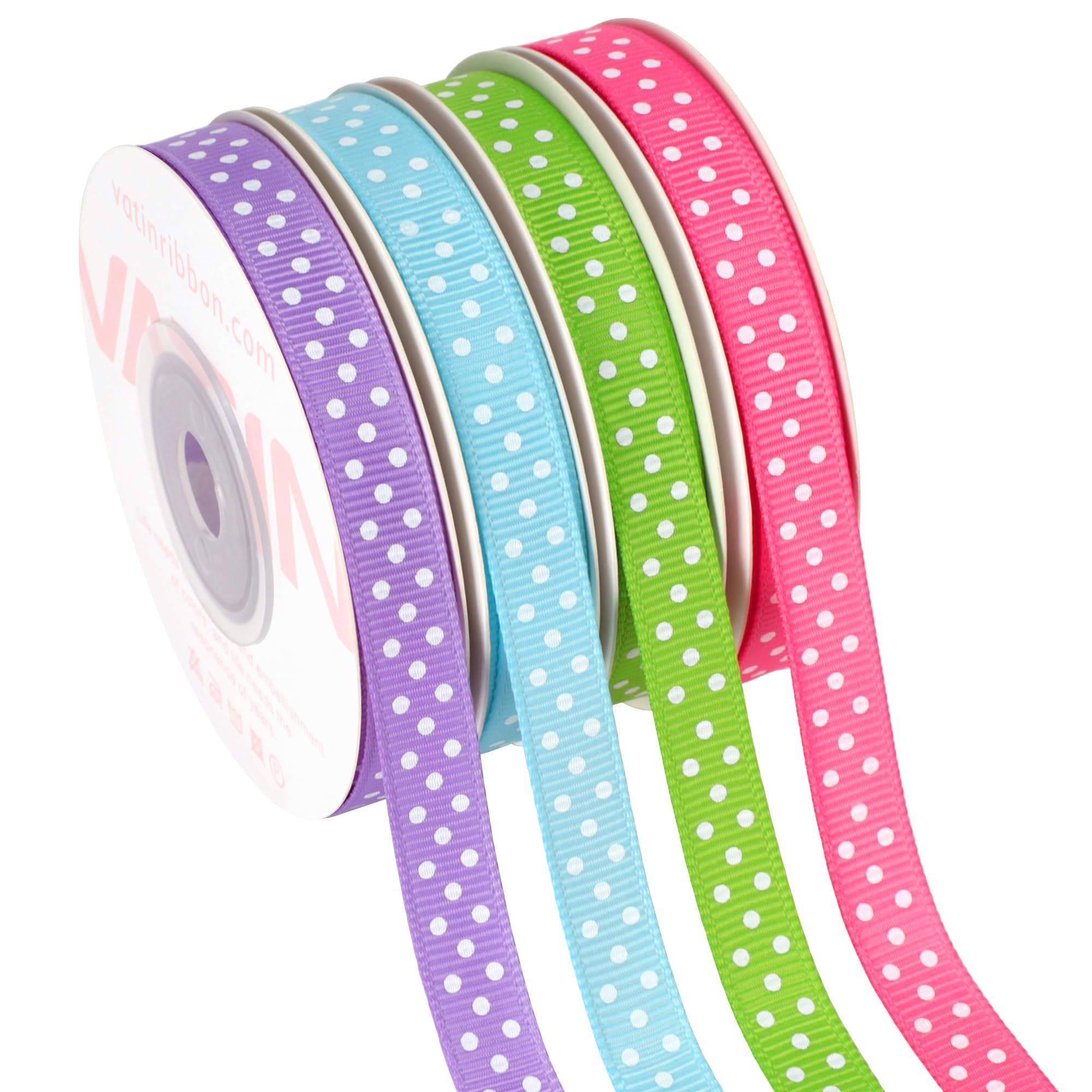 VATIN 4 Rolls 3/8-Inch Easter Grosgrain Polka Dot Ribbon,Total 40 Yards,(Hot Pink/Blue Mist/Hyacinth/Apple Green),Spring Ribbon Use for Gift Wrapping