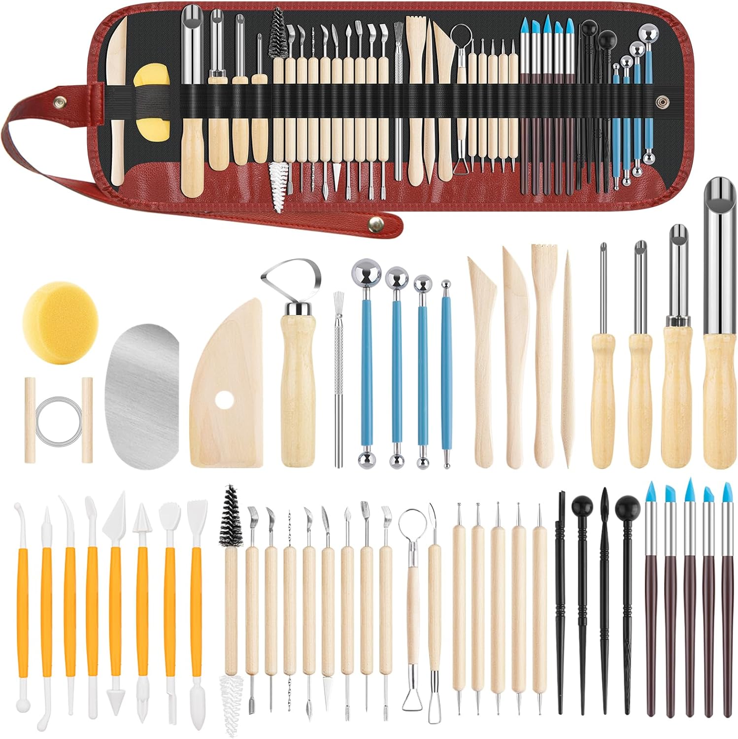 UUSYCUN 52PCS Pottery Tools for Sculpting, Ceramics Clay Tools for Pottery Kiln, Pottery Wheel, Trimming, Carving, Modeling, Beginners, Polymer Clay, Air Dry Clay, Pros, Adults, Crafting Supplies