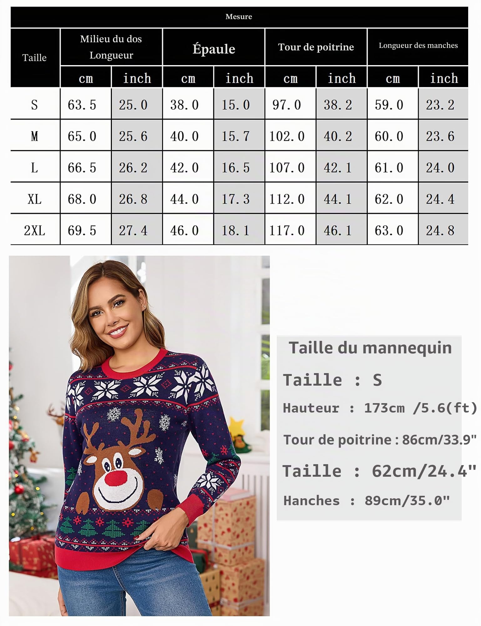 Bresdk Pull de Noel Femme Hiver Sweat de noël Femmes Moche Pull Noel Drole Chaud Christmas Jumper Manches Longues Famille Grande Taille