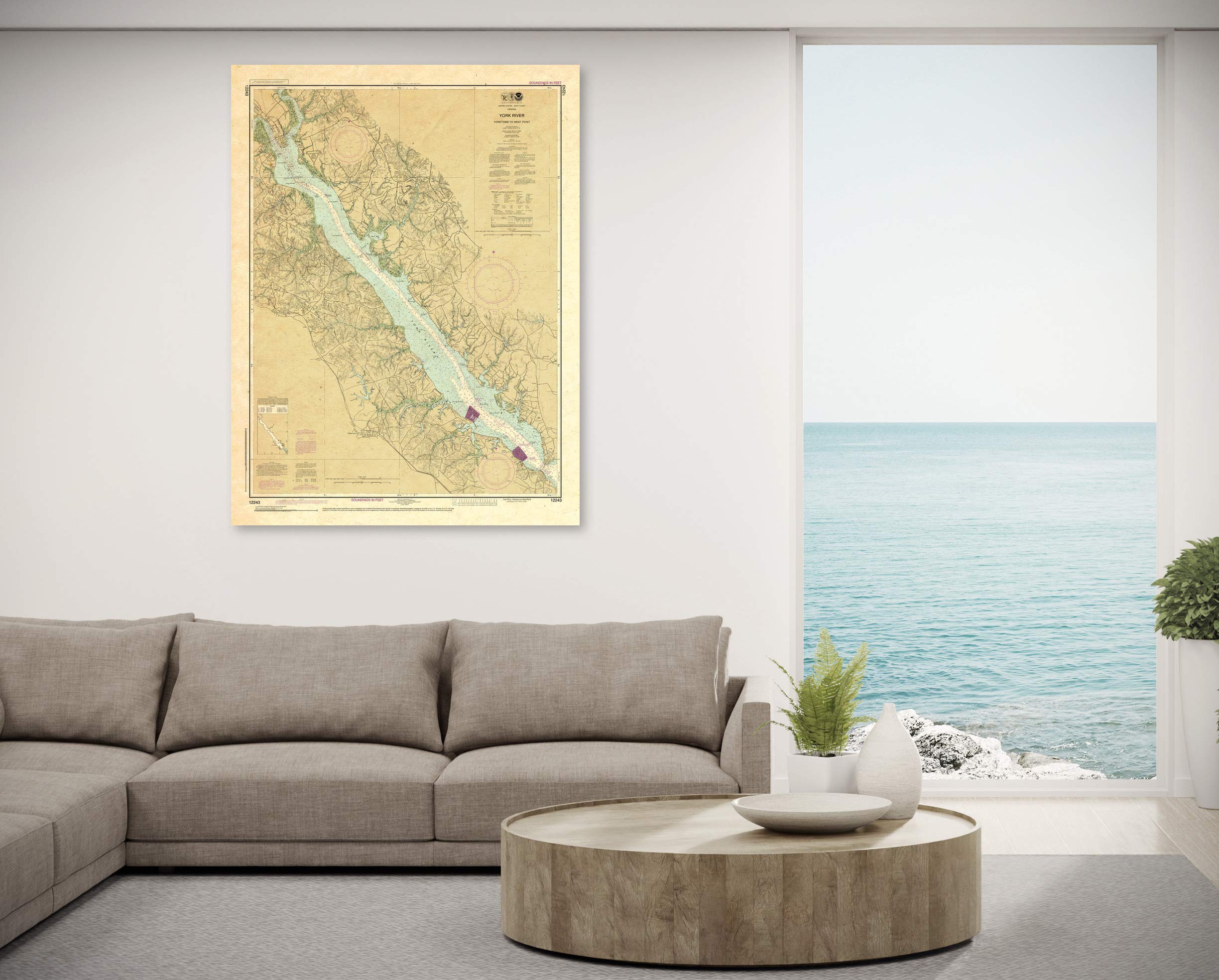 Paradise Cay Publications, Inc. Antiqued NOAA Chart 12243: York River Yorktown to West Point