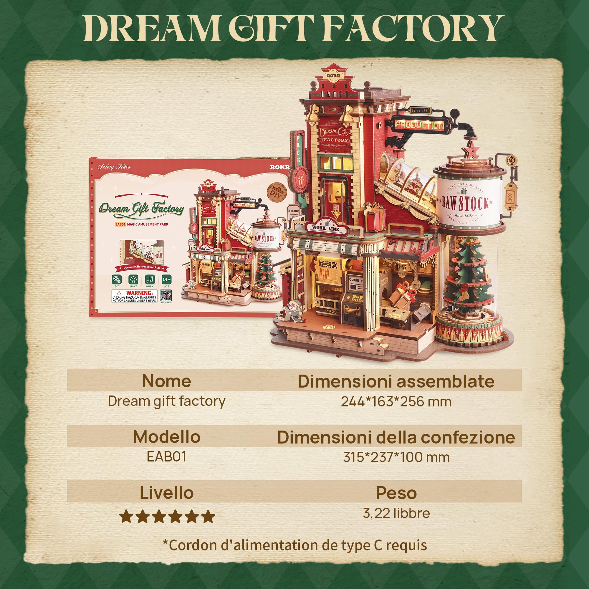 ROKR Puzzle 3D in legno modello in legno da costruire, produce regali di puzzle meccanici 3D, kit di modelli musicali da costruire per adulti, Dream Gift Factory, EAB01