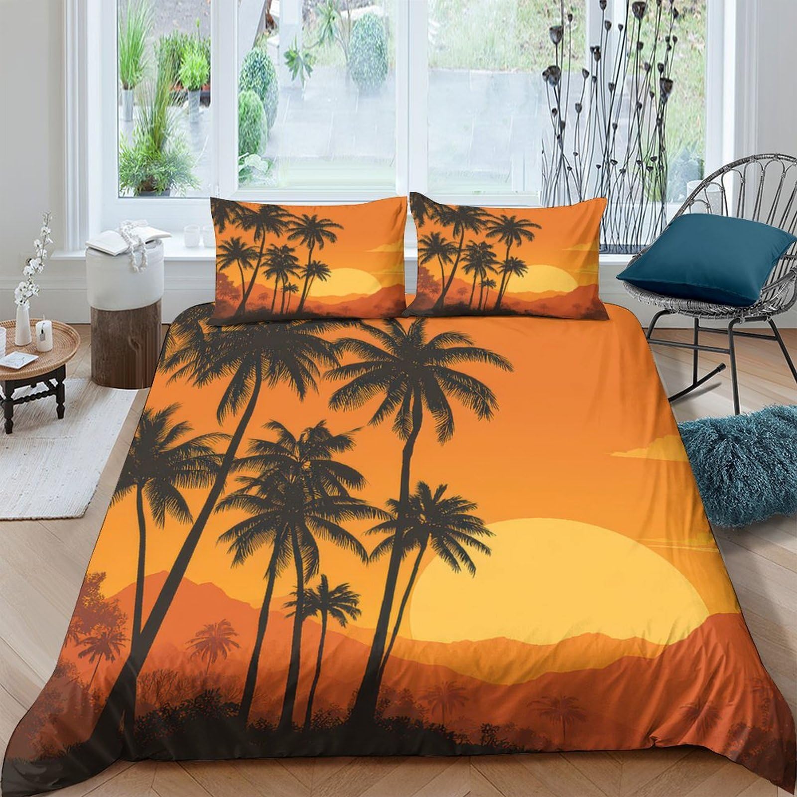 Ctjqhvkz Style-6 3D Printed Sunset Palm Tree Fitted Sheet Microfiber Soft Breathable Tropical Landscape Bed Cover For Bedroom Dorm Mattress Decor Single（135X200cm）