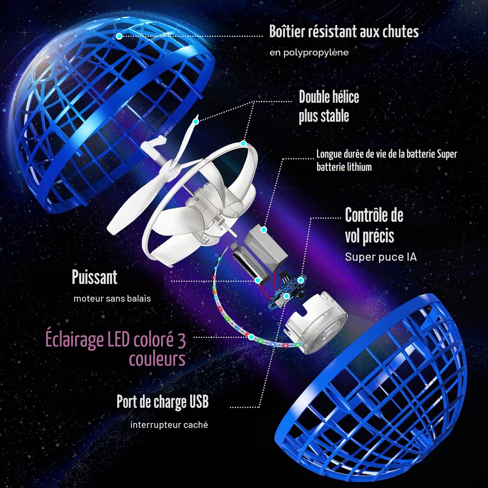 semai Boule Volante Lumineuse, Flying Ball Jouet Jouets pour Enfants à partir, Jouets d'extérieur Boule Magique, Cadeaux pour garçons et Filles de 6 à 12 Ans