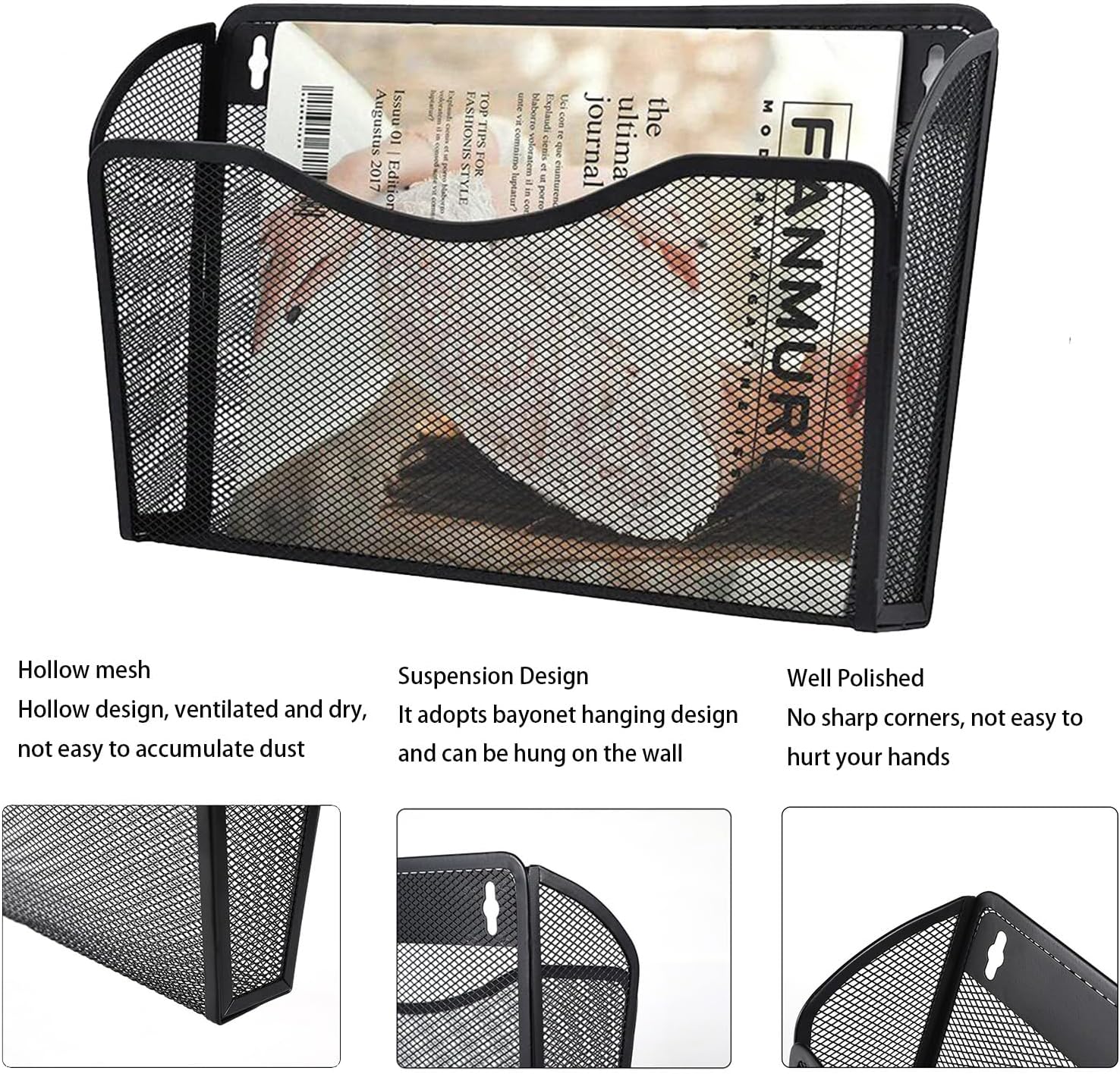 3 Pack Wall File Organizer, Mesh Hanging Metal Vertical Wall Mounted File Holder for Office/Home - Image 3