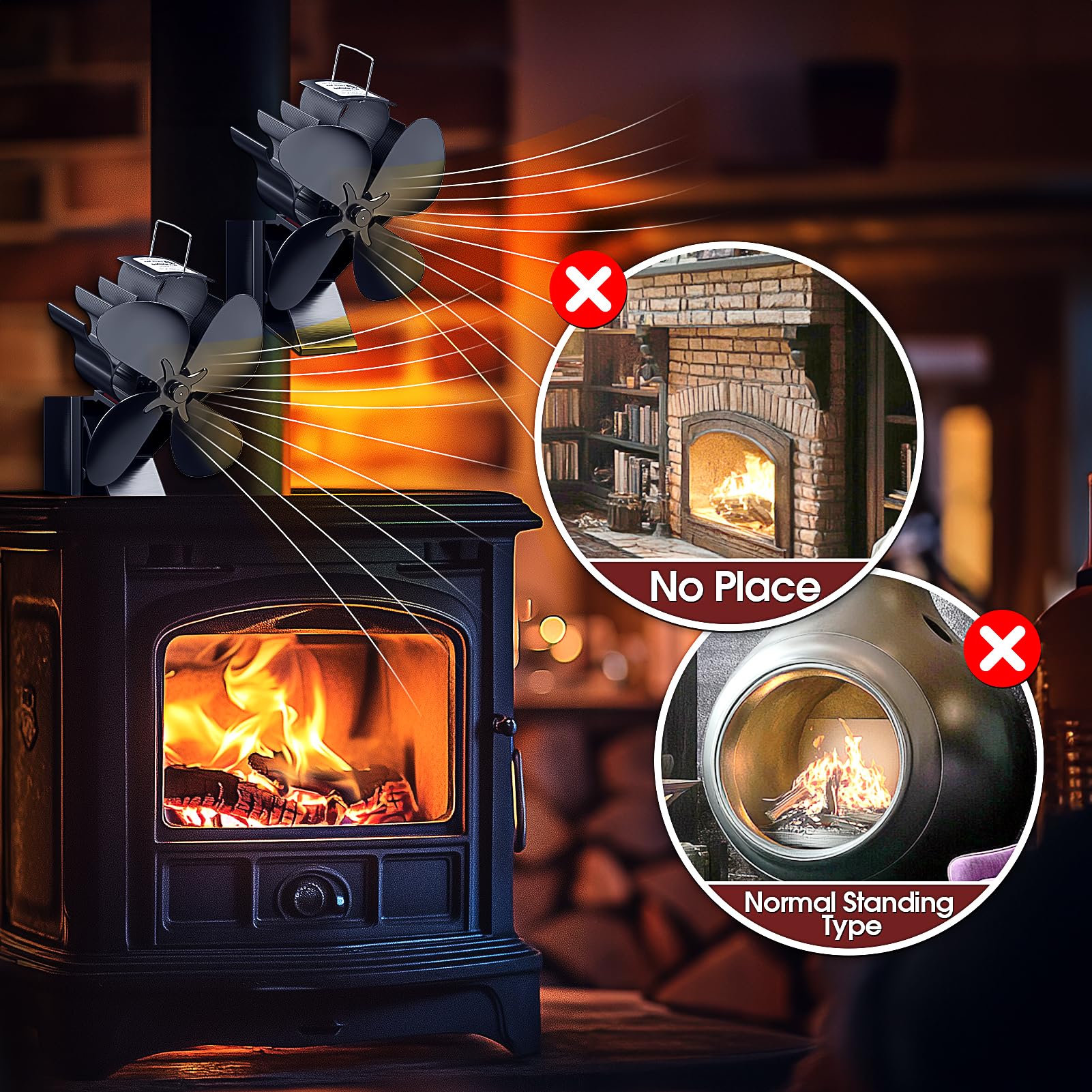 Ventilador Magnético para Estufas de Leña, Ventilador de Chimenea Accionado por Calor, Ventilador Silencioso de 4 Palas para Chimenea/Pellet/Estufa de Gas/Log/Pellet